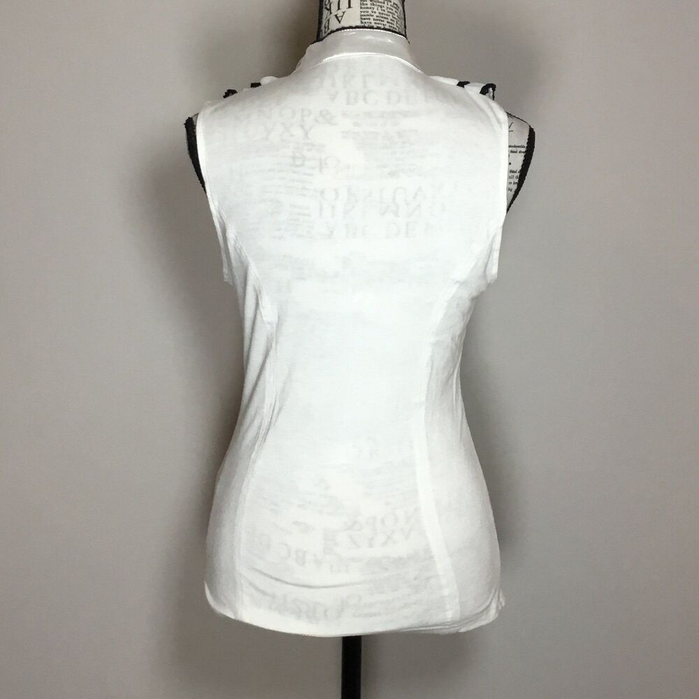 Mustard Seed sleeveless ruffle blouse white with black satin vee neck feminine S - Picture 4 of 5